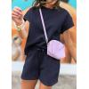 imageDokotoo Womens 2 Piece Outfits Sweatsuit Casual Short Sleeve Pullover Tops and Drawstring Shorts Pants Lounge SetsNavy Blue
