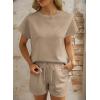 imageDokotoo Womens 2 Piece Outfits Sweatsuit Casual Short Sleeve Pullover Tops and Drawstring Shorts Pants Lounge SetsPale Khaki