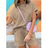 imageDokotoo Womens 2 Piece Outfits Sweatsuit Casual Short Sleeve Pullover Tops and Drawstring Shorts Pants Lounge SetsPale Khaki