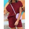 imageDokotoo Womens 2 Piece Outfits Sweatsuit Casual Short Sleeve Pullover Tops and Drawstring Shorts Pants Lounge SetsRed Dahlia