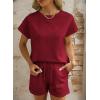 imageDokotoo Womens 2 Piece Outfits Sweatsuit Casual Short Sleeve Pullover Tops and Drawstring Shorts Pants Lounge SetsRed Dahlia