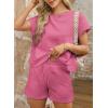 imageDokotoo Womens 2 Piece Outfits Sweatsuit Casual Short Sleeve Pullover Tops and Drawstring Shorts Pants Lounge SetsRose Red