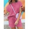 imageDokotoo Womens 2 Piece Outfits Sweatsuit Casual Short Sleeve Pullover Tops and Drawstring Shorts Pants Lounge SetsRose Red