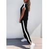 imageDokotoo Womens 2 Piece Outfits Sweatsuit Colorblock Comfy Lounge Sets Knit Short Sleeve Jogger Sweatpants TracksuitsBlack
