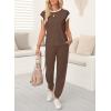 imageDokotoo Womens 2 Piece Outfits Sweatsuit Colorblock Comfy Lounge Sets Knit Short Sleeve Jogger Sweatpants TracksuitsCoffee