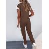 imageDokotoo Womens 2 Piece Outfits Sweatsuit Colorblock Comfy Lounge Sets Knit Short Sleeve Jogger Sweatpants TracksuitsCoffee