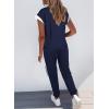 imageDokotoo Womens 2 Piece Outfits Sweatsuit Colorblock Comfy Lounge Sets Knit Short Sleeve Jogger Sweatpants TracksuitsNavy Blue