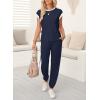 imageDokotoo Womens 2 Piece Outfits Sweatsuit Colorblock Comfy Lounge Sets Knit Short Sleeve Jogger Sweatpants TracksuitsNavy Blue