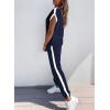 imageDokotoo Womens 2 Piece Outfits Sweatsuit Colorblock Comfy Lounge Sets Knit Short Sleeve Jogger Sweatpants TracksuitsNavy Blue