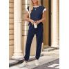 imageDokotoo Womens 2 Piece Outfits Sweatsuit Colorblock Comfy Lounge Sets Knit Short Sleeve Jogger Sweatpants TracksuitsNavy Blue