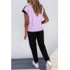 imageDokotoo Womens 2 Piece Outfits Sweatsuit Colorblock Comfy Lounge Sets Knit Short Sleeve Jogger Sweatpants TracksuitsOrchid Petal