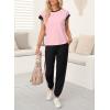 imageDokotoo Womens 2 Piece Outfits Sweatsuit Colorblock Comfy Lounge Sets Knit Short Sleeve Jogger Sweatpants TracksuitsPink