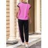 imageDokotoo Womens 2 Piece Outfits Sweatsuit Colorblock Comfy Lounge Sets Knit Short Sleeve Jogger Sweatpants TracksuitsRose Red
