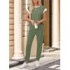 imageDokotoo Womens 2 Piece Outfits Sweatsuit Colorblock Comfy Lounge Sets Knit Short Sleeve Jogger Sweatpants TracksuitsVineyard Green
