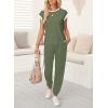 imageDokotoo Womens 2 Piece Outfits Sweatsuit Colorblock Comfy Lounge Sets Knit Short Sleeve Jogger Sweatpants TracksuitsVineyard Green