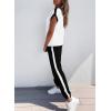 imageDokotoo Womens 2 Piece Outfits Sweatsuit Colorblock Comfy Lounge Sets Knit Short Sleeve Jogger Sweatpants TracksuitsWhite