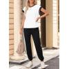 imageDokotoo Womens 2 Piece Outfits Sweatsuit Colorblock Comfy Lounge Sets Knit Short Sleeve Jogger Sweatpants TracksuitsWhite