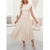 imageDokotoo Womens 2 Piece Summer Outfits Casual Crewneck Short Sleeve Ruched Knit Tops Elastic Waist ALine Midi Skirt SetBeige