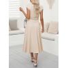 imageDokotoo Womens 2 Piece Summer Outfits Casual Crewneck Short Sleeve Ruched Knit Tops Elastic Waist ALine Midi Skirt SetBeige