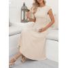 imageDokotoo Womens 2 Piece Summer Outfits Casual Crewneck Short Sleeve Ruched Knit Tops Elastic Waist ALine Midi Skirt SetBeige