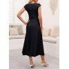 imageDokotoo Womens 2 Piece Summer Outfits Casual Crewneck Short Sleeve Ruched Knit Tops Elastic Waist ALine Midi Skirt SetBlack