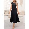 imageDokotoo Womens 2 Piece Summer Outfits Casual Crewneck Short Sleeve Ruched Knit Tops Elastic Waist ALine Midi Skirt SetBlack