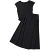 imageDokotoo Womens 2 Piece Summer Outfits Casual Crewneck Short Sleeve Ruched Knit Tops Elastic Waist ALine Midi Skirt SetBlack