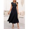 imageDokotoo Womens 2 Piece Summer Outfits Casual Crewneck Short Sleeve Ruched Knit Tops Elastic Waist ALine Midi Skirt SetBlack