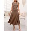 imageDokotoo Womens 2 Piece Summer Outfits Casual Crewneck Short Sleeve Ruched Knit Tops Elastic Waist ALine Midi Skirt SetBrown