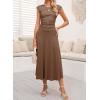 imageDokotoo Womens 2 Piece Summer Outfits Casual Crewneck Short Sleeve Ruched Knit Tops Elastic Waist ALine Midi Skirt SetBrown