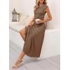 imageDokotoo Womens 2 Piece Summer Outfits Casual Crewneck Short Sleeve Ruched Knit Tops Elastic Waist ALine Midi Skirt SetBrown