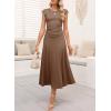 imageDokotoo Womens 2 Piece Summer Outfits Casual Crewneck Short Sleeve Ruched Knit Tops Elastic Waist ALine Midi Skirt SetBrown