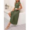 imageDokotoo Womens 2 Piece Summer Outfits Casual Crewneck Short Sleeve Ruched Knit Tops Elastic Waist ALine Midi Skirt SetGreen