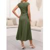 imageDokotoo Womens 2 Piece Summer Outfits Casual Crewneck Short Sleeve Ruched Knit Tops Elastic Waist ALine Midi Skirt SetGreen