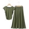 imageDokotoo Womens 2 Piece Summer Outfits Casual Crewneck Short Sleeve Ruched Knit Tops Elastic Waist ALine Midi Skirt SetGreen