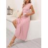 imageDokotoo Womens 2 Piece Summer Outfits Casual Crewneck Short Sleeve Ruched Knit Tops Elastic Waist ALine Midi Skirt SetPink