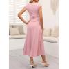 imageDokotoo Womens 2 Piece Summer Outfits Casual Crewneck Short Sleeve Ruched Knit Tops Elastic Waist ALine Midi Skirt SetPink