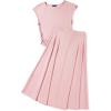 imageDokotoo Womens 2 Piece Summer Outfits Casual Crewneck Short Sleeve Ruched Knit Tops Elastic Waist ALine Midi Skirt SetPink