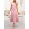 imageDokotoo Womens 2 Piece Summer Outfits Casual Crewneck Short Sleeve Ruched Knit Tops Elastic Waist ALine Midi Skirt SetPink