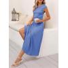 imageDokotoo Womens 2 Piece Summer Outfits Casual Crewneck Short Sleeve Ruched Knit Tops Elastic Waist ALine Midi Skirt SetSky Blue