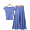 imageDokotoo Womens 2 Piece Summer Outfits Casual Crewneck Short Sleeve Ruched Knit Tops Elastic Waist ALine Midi Skirt SetSky Blue