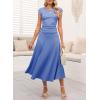 imageDokotoo Womens 2 Piece Summer Outfits Casual Crewneck Short Sleeve Ruched Knit Tops Elastic Waist ALine Midi Skirt SetSky Blue