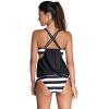 imageDokotoo Womens 2024 Fashion Stripes Print Lined Up Double Up Tankini Sets Swimsuits Bathing Suit Swimwear S3XLBlack