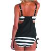 imageDokotoo Womens 2024 Fashion Stripes Print Lined Up Double Up Tankini Sets Swimsuits Bathing Suit Swimwear S3XLBlack