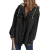 imageDokotoo Womens 2025 Fall Corduroy Shacket Jacket Long Sleeve Button Down Color Block Hooded Coat with PocketsBlack