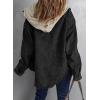 imageDokotoo Womens 2025 Fall Corduroy Shacket Jacket Long Sleeve Button Down Color Block Hooded Coat with PocketsBlack