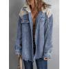 imageDokotoo Womens 2025 Fall Corduroy Shacket Jacket Long Sleeve Button Down Color Block Hooded Coat with PocketsBlue