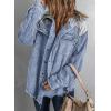 imageDokotoo Womens 2025 Fall Corduroy Shacket Jacket Long Sleeve Button Down Color Block Hooded Coat with PocketsBlue