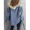 imageDokotoo Womens 2025 Fall Corduroy Shacket Jacket Long Sleeve Button Down Color Block Hooded Coat with PocketsBlue