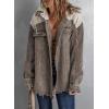 imageDokotoo Womens 2025 Fall Corduroy Shacket Jacket Long Sleeve Button Down Color Block Hooded Coat with PocketsBrown 2